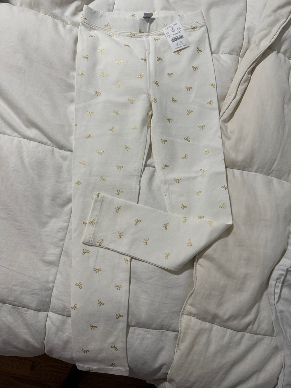 Crewcuts Cream Leggings with Gold Bow Accents